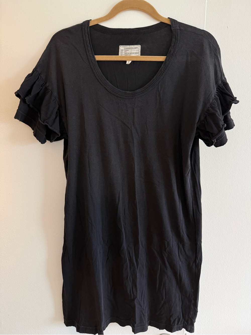 Current/Elliott - Black, Ruffled Tee Dress Dress; Size 1 (fits as a small)